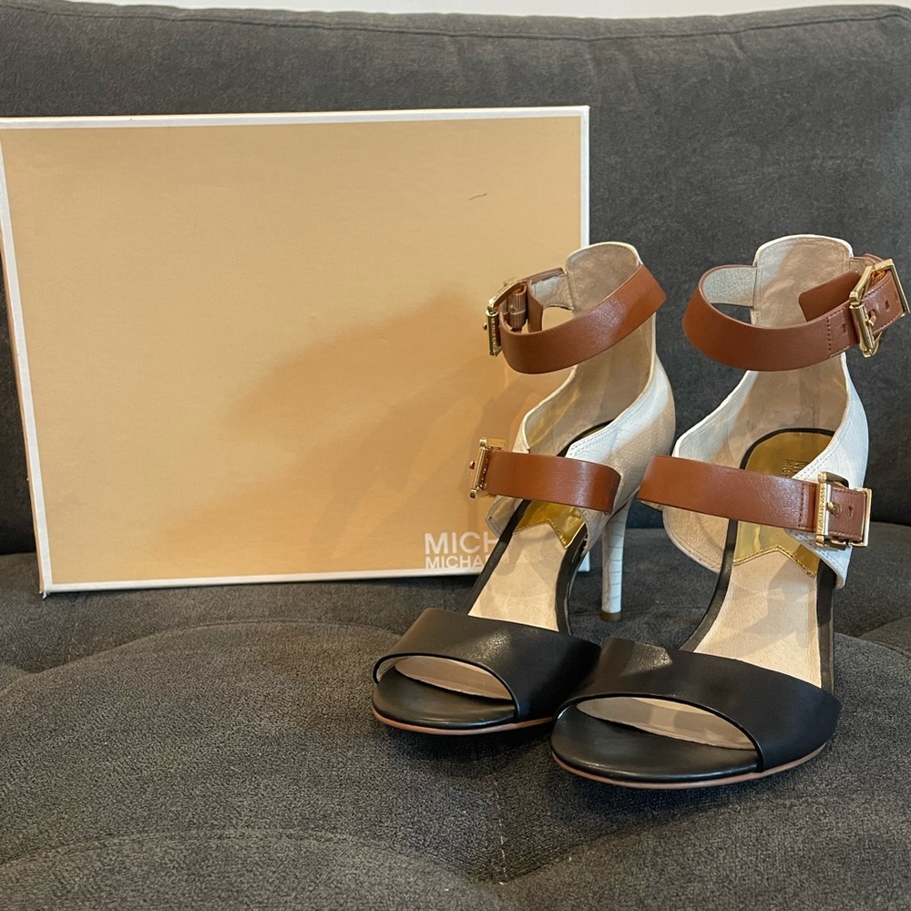 Michael Kors White Snake Embossed Leather Sandals